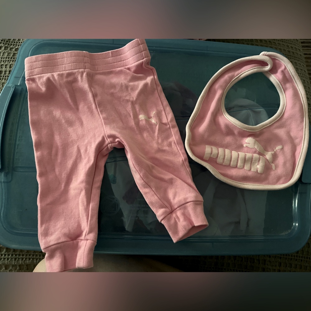 Puma matching pink bib & pants size 0-3 months